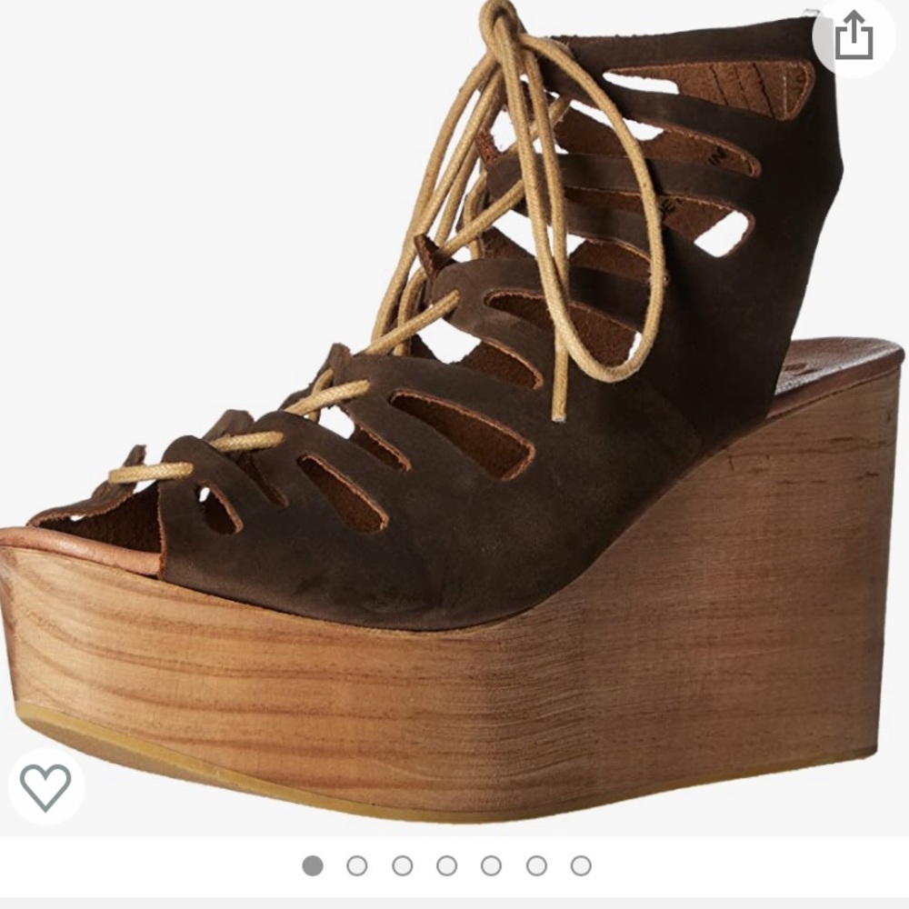 Musse and Cloud Brown Leather Lace Up Wedge
